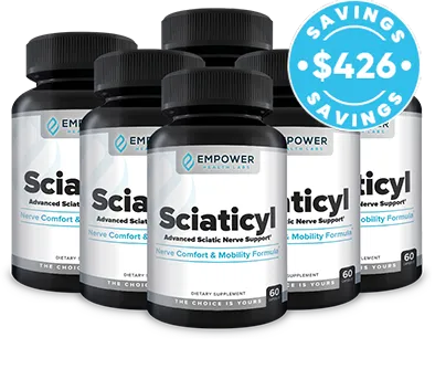 180-day supply of Sciaticyl (6 bottles) with maximum discount and free shipping for long-term nerve recovery.