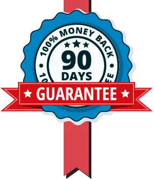 90-day money-back guarantee and 100% satisfaction seals for Sciaticyl purchase.