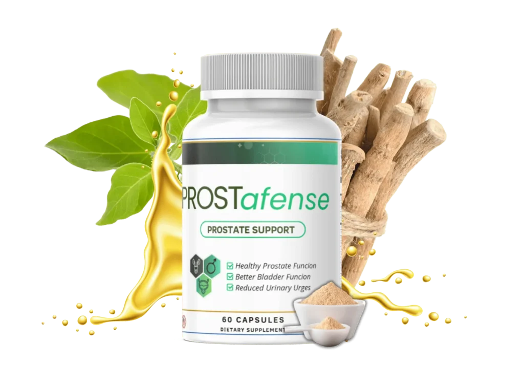 Main bottle of Prostafense dietary supplement for healthy prostate function and improved urinary flow.
