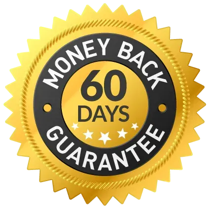 Circular golden seal for Men Balance Pro 60-Day Money Back Guarantee, 100% satisfaction promised.
