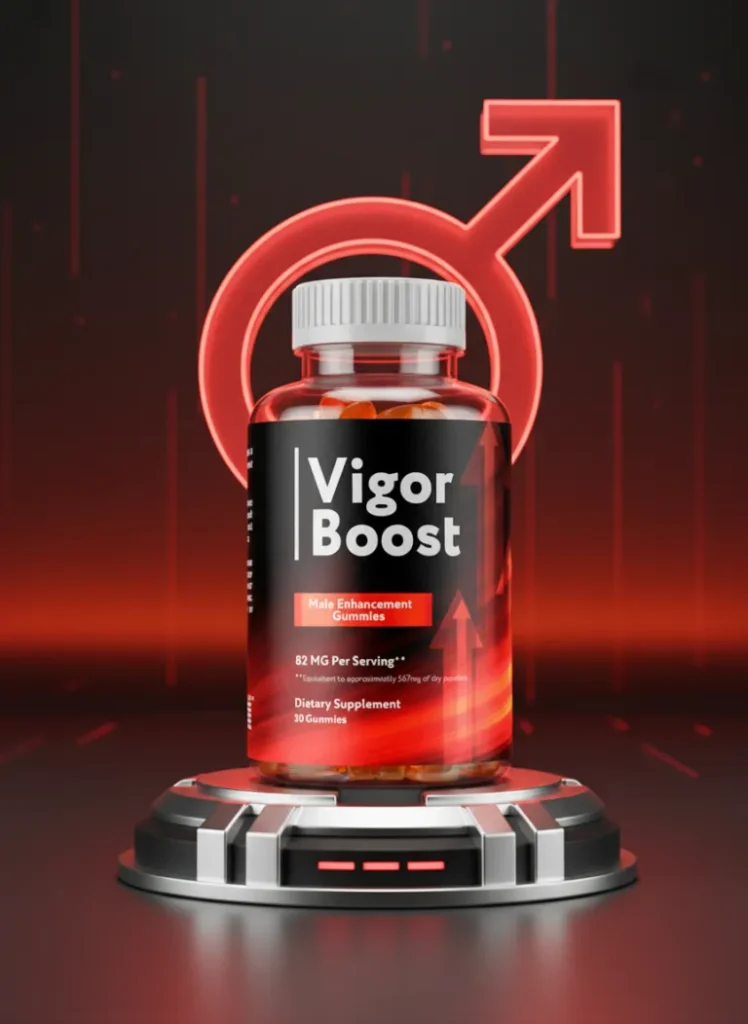 Photorealistic 3D closeup of a transparent Vigor Boost capsule showcasing its natural ingredients.